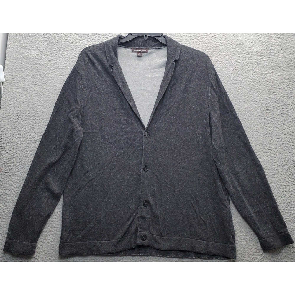 Michael Kors Cardigan‎ Sweater Womens XL Gray Knit Notch Collar Button Front